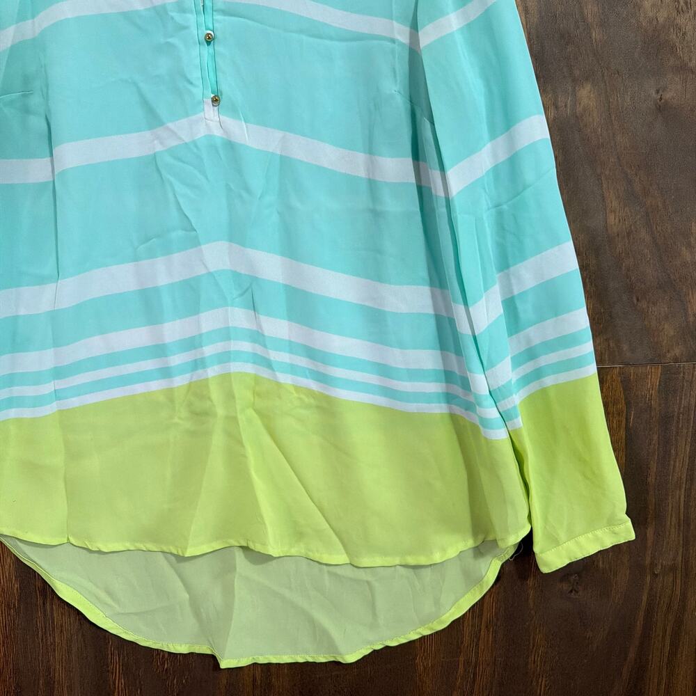 Lauren Conrad Womens Blouse Multicolored Colorblock V Neck Long Sleeve Sheer M - Picture 4 of 11